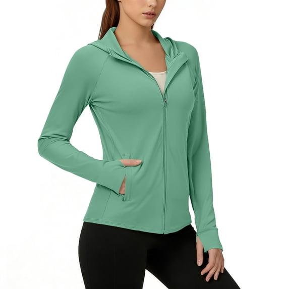 CHUMUD Womens UPF 50+ Sun Shirts Lightweight Quick Dry Long Sleeve Workout Full Zip Up Jacket Lightweight Running Outfits