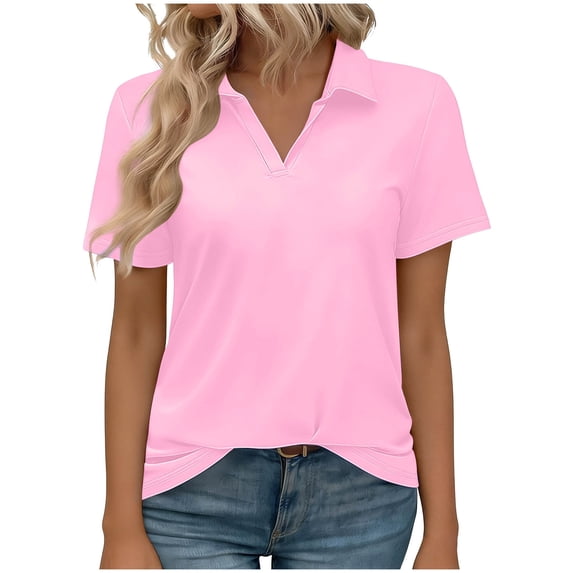 CHUMUD Womens V Neck Shirts Short Sleeve Sun Protection Quick Dry Golf Collared Shirt