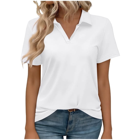 CHUMUD Womens V Neck Shirts Short Sleeve Sun Protection Quick Dry Golf Collared Shirt