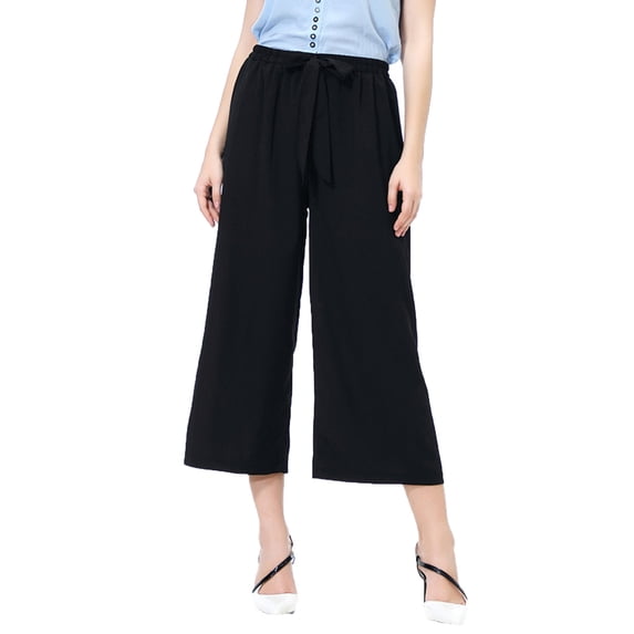CHUMUD Womens Wide Leg Capris Pants Drawstring High Waisted Loose Stretchy Pants Summer Business Work Fits
