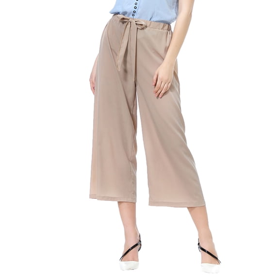 CHUMUD Womens Wide Leg Capris Pants Drawstring High Waisted Loose Stretchy Pants Summer Business Work Fits