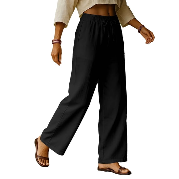 CHUMUD Womens Wide Leg Pants Barrel Casual Loose Trousers Drawstring Elastic Waist Pants with Pockets Summer Fits