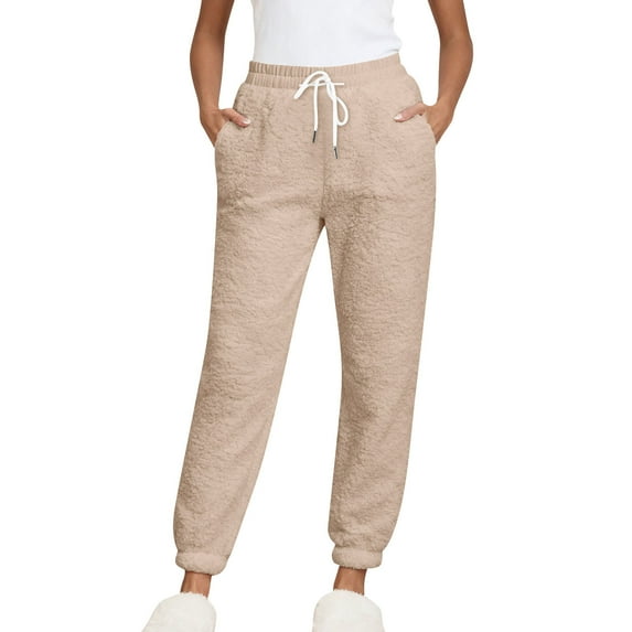 CHUMUD Womens Winter Sherpa Fleece Sweatpants Drawstring Waist Joggers Pants Thick Thermal Home Lounge Pants with 4-Pockets