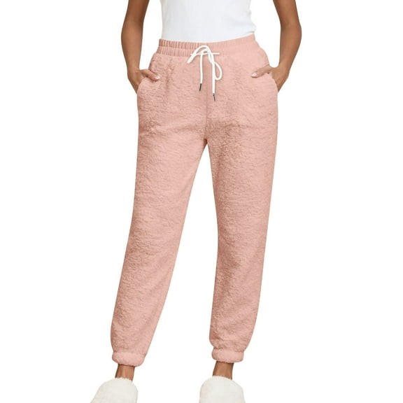 CHUMUD Womens Winter Sherpa Fleece Sweatpants Drawstring Waist Joggers Pants Thick Thermal Home Lounge Pants with 4-Pockets