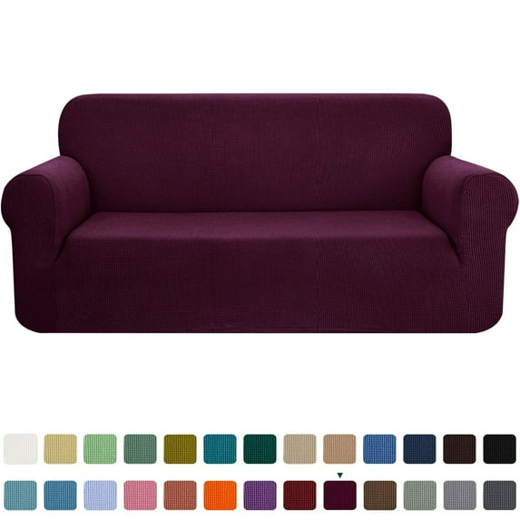 CHUN YI 1-Piece Checks Stretch Sofa Cover Slipcover Couch Cover, Sofa, Dark Magenta