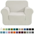 thumbnail image 1 of CHUN YI 1-Piece Checks Stretch Sofa Cover Slipcover Couch Cover, XL-Chair, Ivory White, 1 of 6