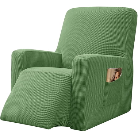 CHUN YI 1 Piece Textured Grid Stretch Recliner Cover with Elastic Bottom Side Pocket for Living Room(Light Green)