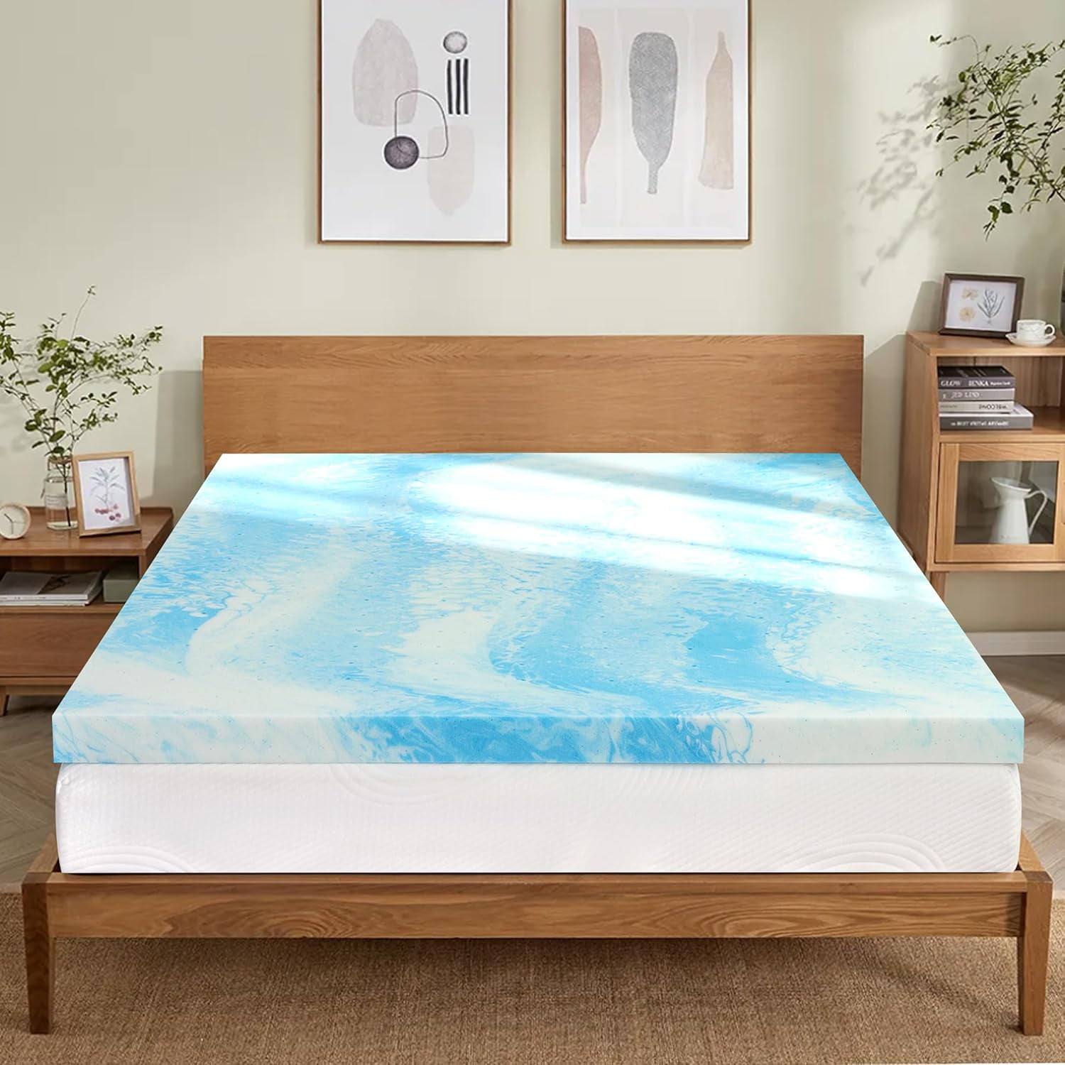 CHUN YI 4 Inch Cooling Memory Foam Mattress Topper Queen, Gel Infused