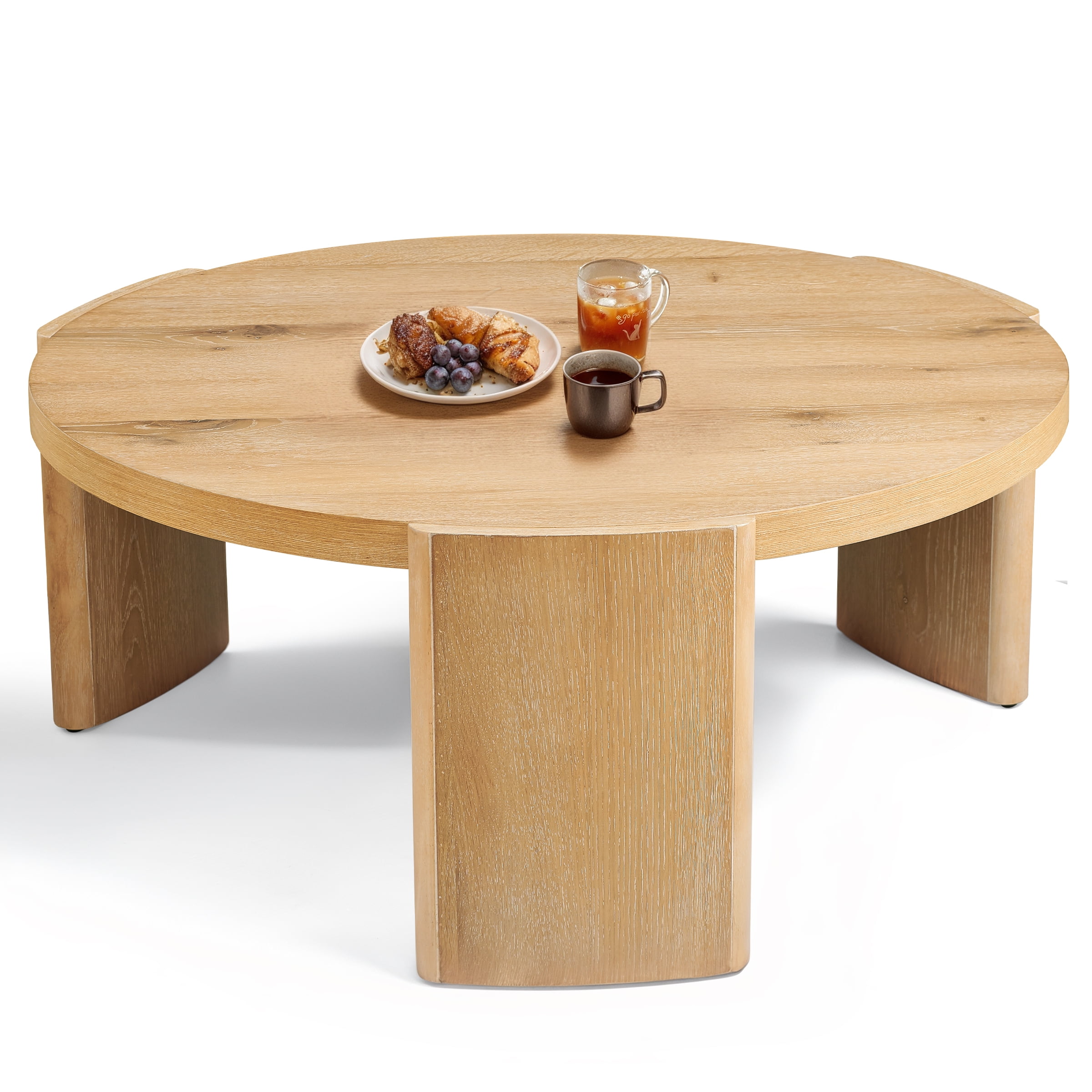 CHUN YI 40" Round Coffee Table, Natural Wood Grain Finish, Modern Center Table for Living Room