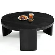 CHUN YI 40 Round Coffee Table for Living Room, Black Wood Grain Finish, Modern Wood Center Table
