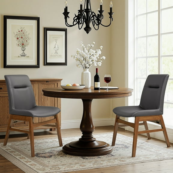 CHUN YI Modern Farmhouse Faux Leather Dining Chairs, Upholstered Kitchen Chairs, Set of 2, Gray