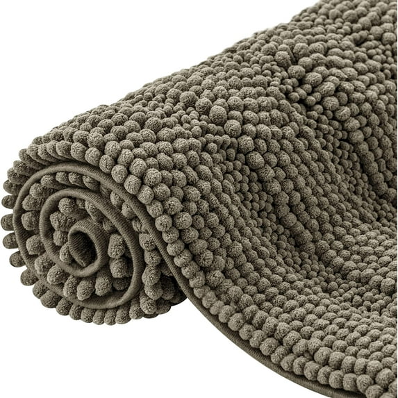 CHUN YI Non-Slip Bathroom Mat Absorbent Plush Polyester, 16"x24"+20"x32", Brown