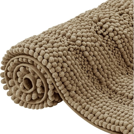 CHUN YI Non-Slip Bathroom Mat Absorbent Plush Polyester, 16"x24"+20"x32", Sand