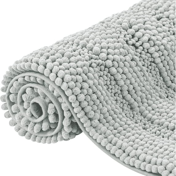 CHUN YI Non-Slip Bathroom Mat Absorbent Plush Polyester, 20"x32", Light Grey