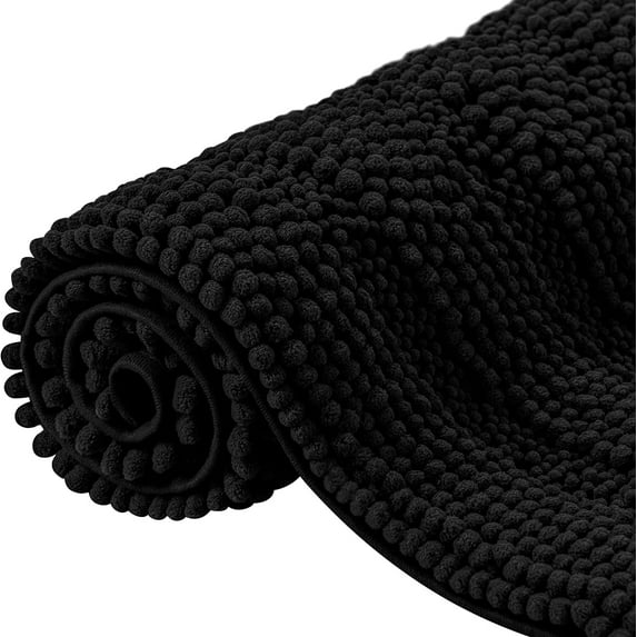 CHUN YI Non-Slip Bathroom Mat Absorbent Plush Polyester, 24"x60", Black