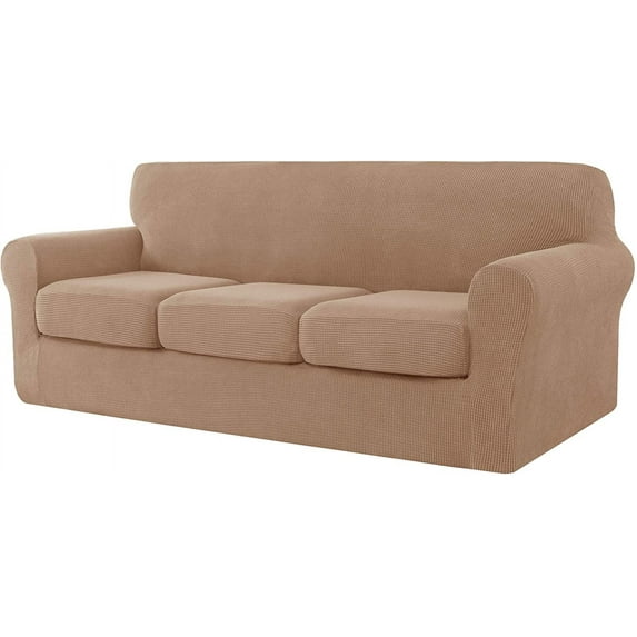 CHUN YI Sofa Cover with Separate Cushion Slipcover Stretch Checks (Sofa, Camel)