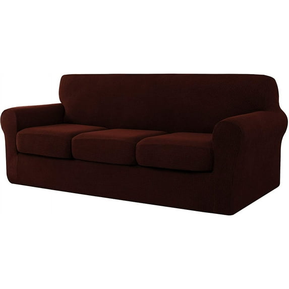 CHUN YI Sofa Cover with Separate Cushion Slipcover Stretch Checks (Sofa, Chocolate)