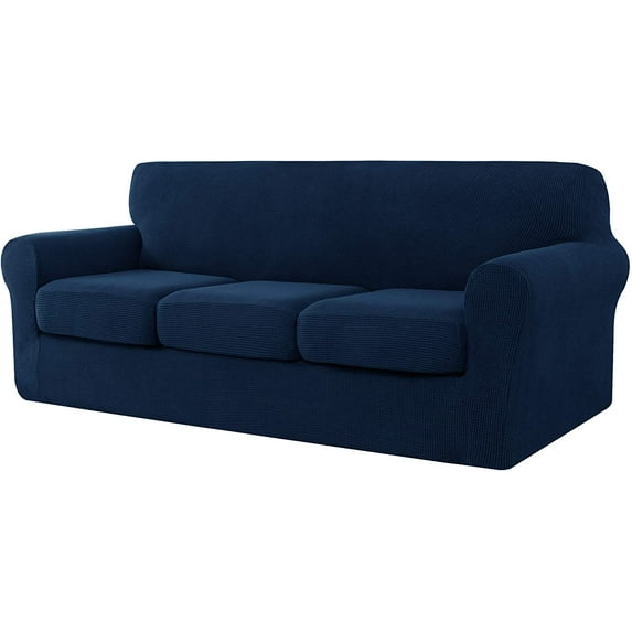 CHUN YI Sofa Cover with Separate Cushion Slipcover Stretch Checks (Sofa, Dark Blue)