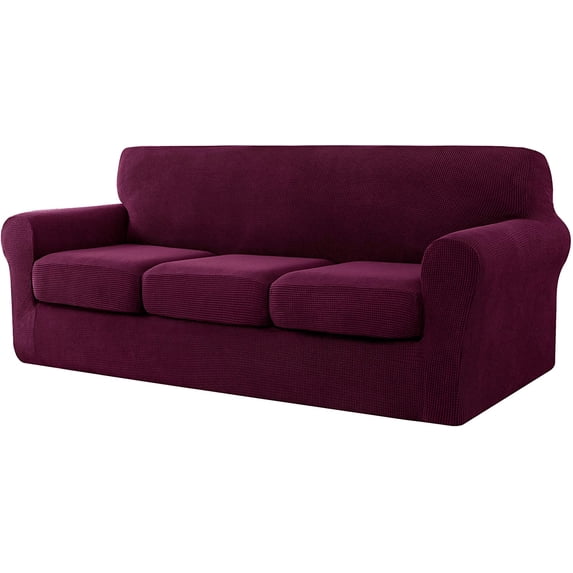 CHUN YI Sofa Cover with Separate Cushion Slipcover Stretch Checks (Sofa, Magenta)