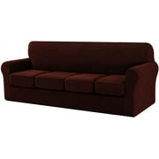 CHUN YI Sofa Cover with Separate Cushion Slipcover Stretch Checks XL Sofa, Chocolate