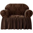 thumbnail image 1 of CHUN YI Stretch 1-Piece Jacquard Damask Sofa Slipcover with Skirt (Armchair, Chocolate), 1 of 6