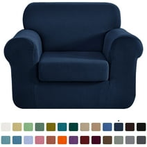 CHUN YI Stretch 2-Piece Checks Sofa Cover with Cushion Cover Slipcover, Chair, Dark Blue