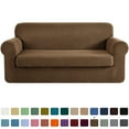 thumbnail image 1 of CHUN YI Stretch 2-Piece Checks Sofa Cover with Cushion Cover Slipcover, Loveseat, Coffee, 1 of 6