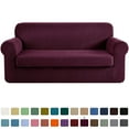 thumbnail image 1 of CHUN YI Stretch 2-Piece Checks Sofa Cover with Cushion Cover Slipcover, Loveseat, Dark Magenta, 1 of 6