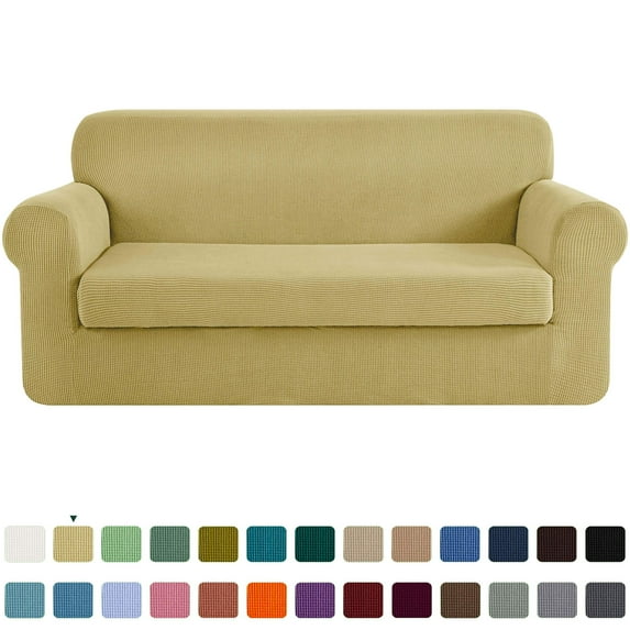 CHUN YI Stretch 2-Piece Checks Sofa Cover with Cushion Cover Slipcover, Sofa, Beige