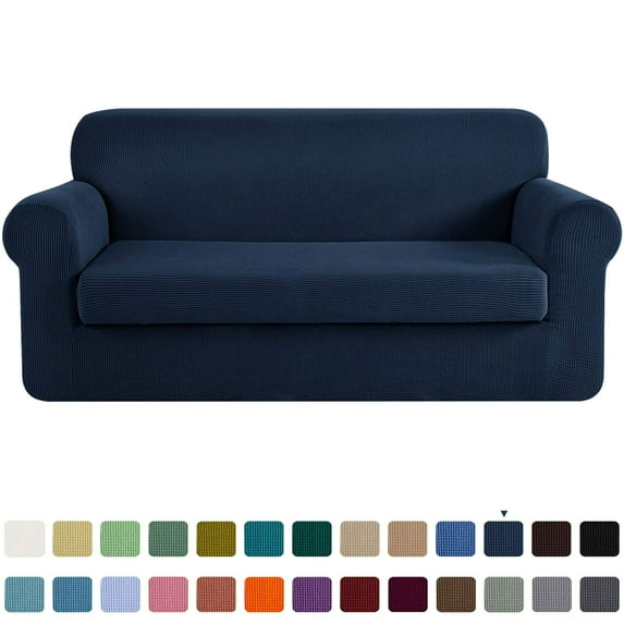 CHUN YI Stretch 2-Piece Checks Sofa Cover with Cushion Cover Slipcover, Sofa, Dark Blue