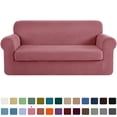 thumbnail image 1 of CHUN YI Stretch 2-Piece Checks Sofa Cover with Cushion Cover Slipcover, XL-Sofa, Coral Pink, 1 of 6