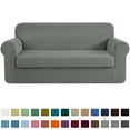 thumbnail image 1 of CHUN YI Stretch 2-Piece Checks Sofa Cover with Cushion Cover Slipcover, XL-Sofa, Dove Gray, 1 of 6