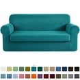 thumbnail image 1 of CHUN YI Stretch 2-Piece Checks Sofa Cover with Cushion Cover Slipcover, XL-Sofa, Teal, 1 of 6