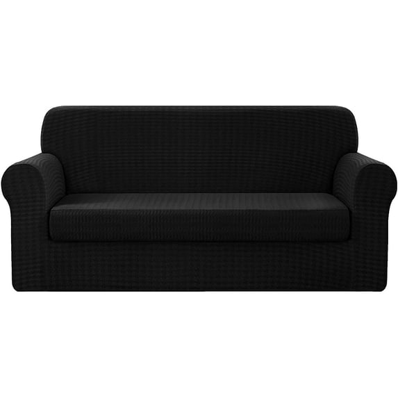 CHUN YI Stretch 2 Piece Houndstooth Sofa Slipcover Couch Cover,Black,Loveseat
