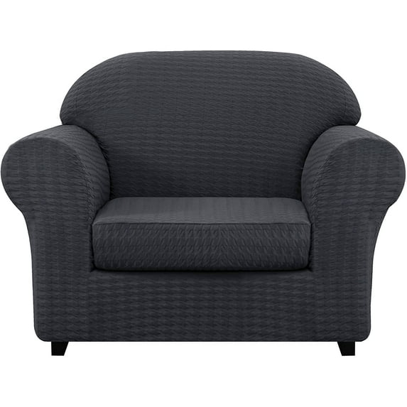 CHUN YI Stretch 2 Piece Houndstooth Sofa Slipcover Couch Cover,Dark Gray,Armchair
