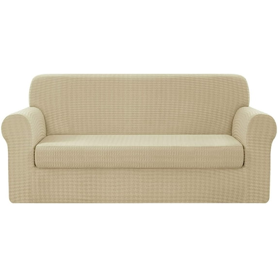 CHUN YI Stretch 2 Piece Houndstooth Sofa Slipcover Couch Cover,Ivory White,Sofa