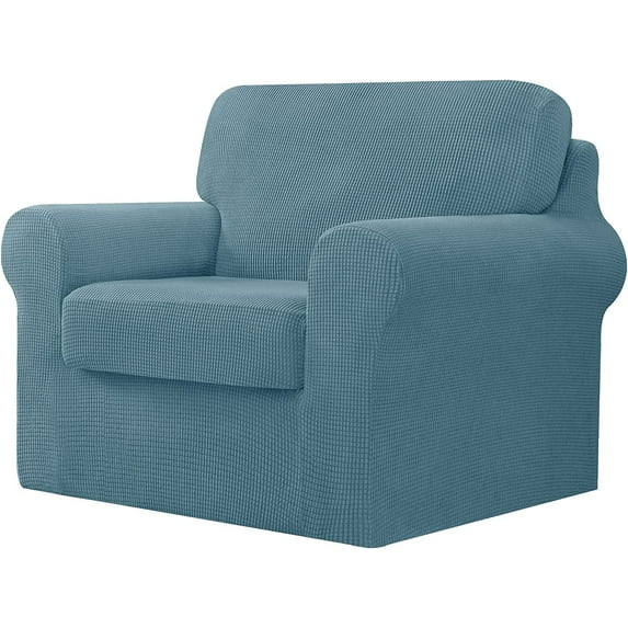 CHUN YI Stretch Checks Spandex Fabric Sofa Cover Non Slip Cushions Slipcover Small, Smoky Blue