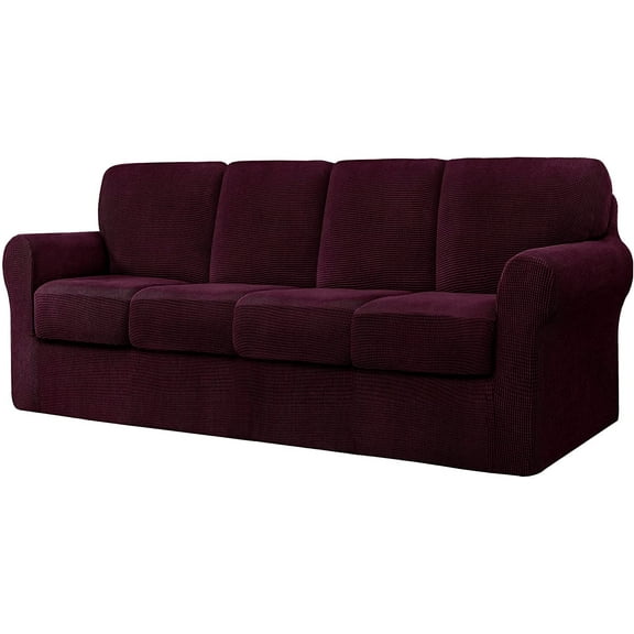 CHUN YI Stretch Checks Spandex Sofa Cover Separate Backrests Cushions Cover SlipcoverX-Large, Dark Magenta