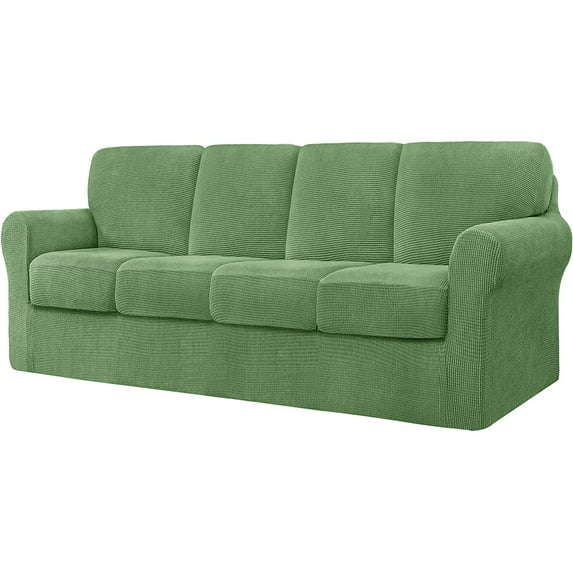 CHUN YI Stretch Checks Spandex Sofa Cover Separate Backrests Cushions Cover SlipcoverX-Large, Light Green