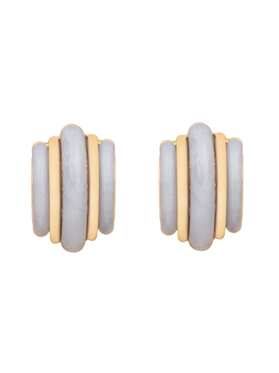 Women's Chunky Color Hoop Earrings with Gold Tone and Resin Details
