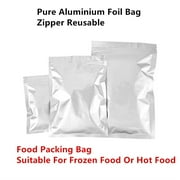 CHUNTIAN 100pcs Resealable Silver White Pure Aluminum Foil Zip Lock Bags / Food Grade Zipper Self Sealing Purely-foil Meat Packing Pouch