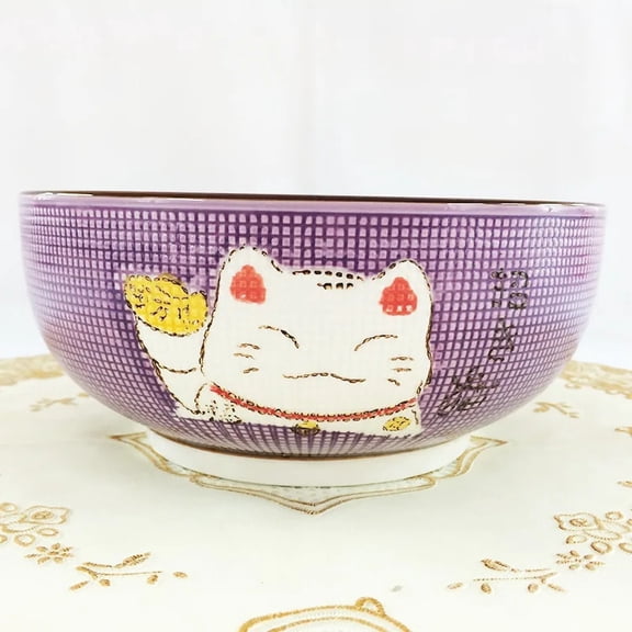 CHUNTIAN 1pcs Multi-size Japanese Lucky Cat Round Ceramic Bowl Restaurant Household Bone China Salad Bowl Noodle Soup Bowl Tableware