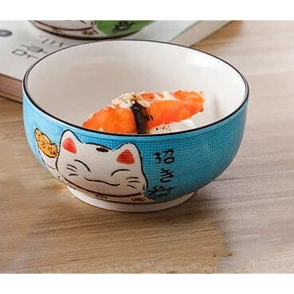 CHUNTIAN 1pcs Multi-size Japanese Lucky Cat Round Ceramic Bowl Restaurant Household Bone China Salad Bowl Noodle Soup Bowl Tableware