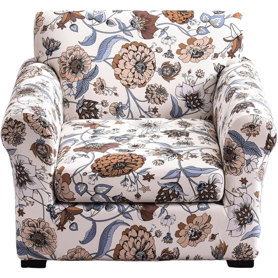 CHUNTIAN 2 Piece Chair Covers Stretch Arm Covers Chair Couch Covers, Armchair Slipcover with Separate Chair Cushion Cover, Floral Washable Chair Protector for Living Room (Armchair, Grey Flower)