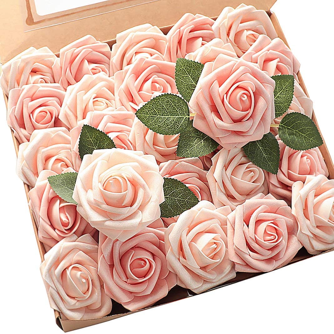 CHUNTIAN Artificial Flowers 25pcs Real Looking Ivory Foam Fake Roses ...