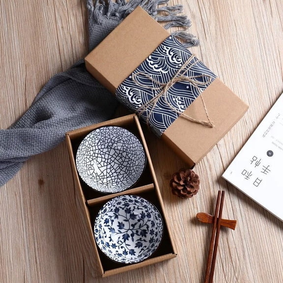 PTSPLLMY Blue and White Porcelain Rice Bowl Ceramic Tableware Soup Salad Bowl Mixing Can Be Use Decorative Creative Flower Bowl Set