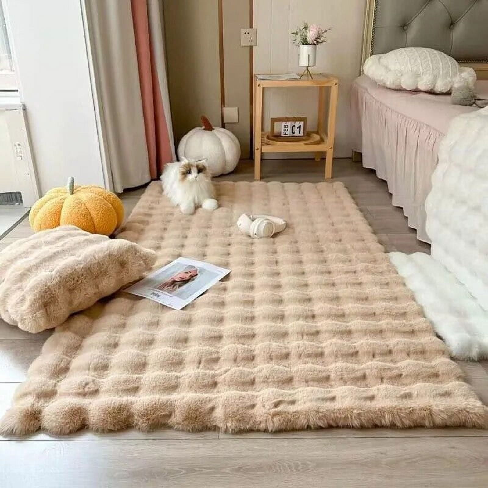 CHUNTIAN Bubble Plush Carpet For Home Decor Imitation Rabbit Hair Balcony Cushion Kids Living Room Faux Fur Rug Girl Bedroom Foot Mat