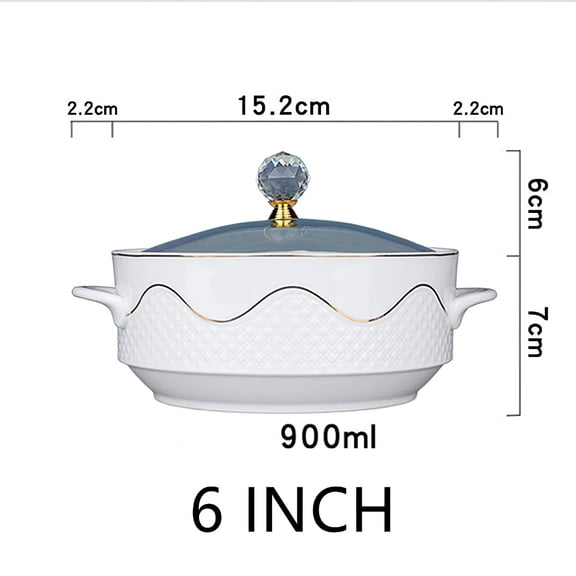 PTSPLLMY Ceramic Soup Bowl Phnom With Glass Cover Handle Salad Fruit Large Noodle Rice Food Pot Home Dessert Breakfast Oatmeal Tableware