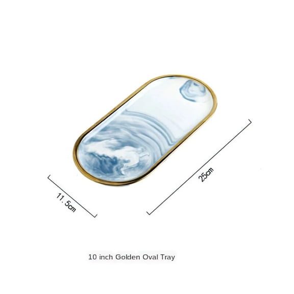 CHUNTIAN Ceramics Storage Tray Marbling Black Plate Oval Fruit Jewelry Food Dessert Dish Decorative Decoration Household Kitchen Supplies