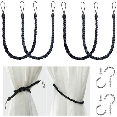 CHUNTIAN Curtain Ropes Tiebacks Tie-Backs, Curtain Handmade Holdbacks with 2 Metal Screw Hooks - White 2 Pack